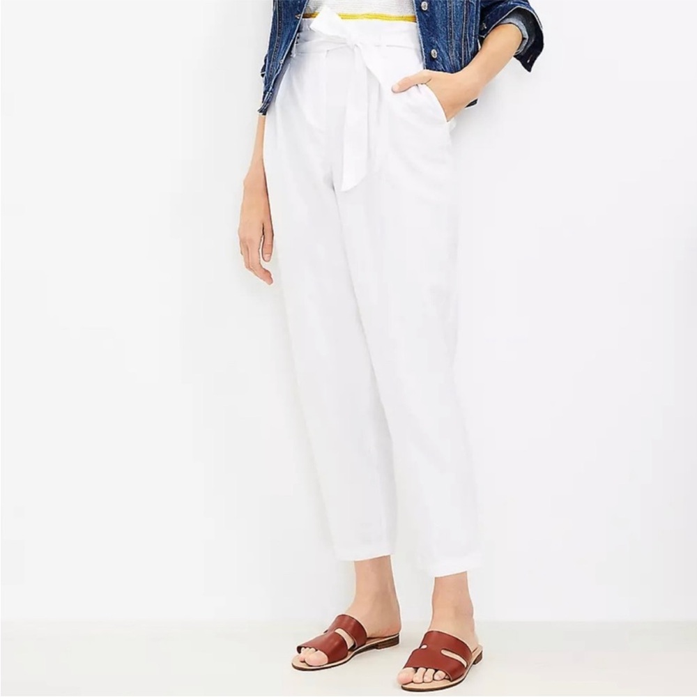 LOFT Paper Bag White Tie-Waist Pants SIZE SMALL PETITE SP